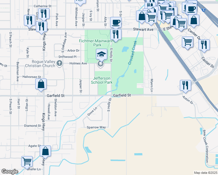 map of restaurants, bars, coffee shops, grocery stores, and more near 200 Garfield Street in Medford