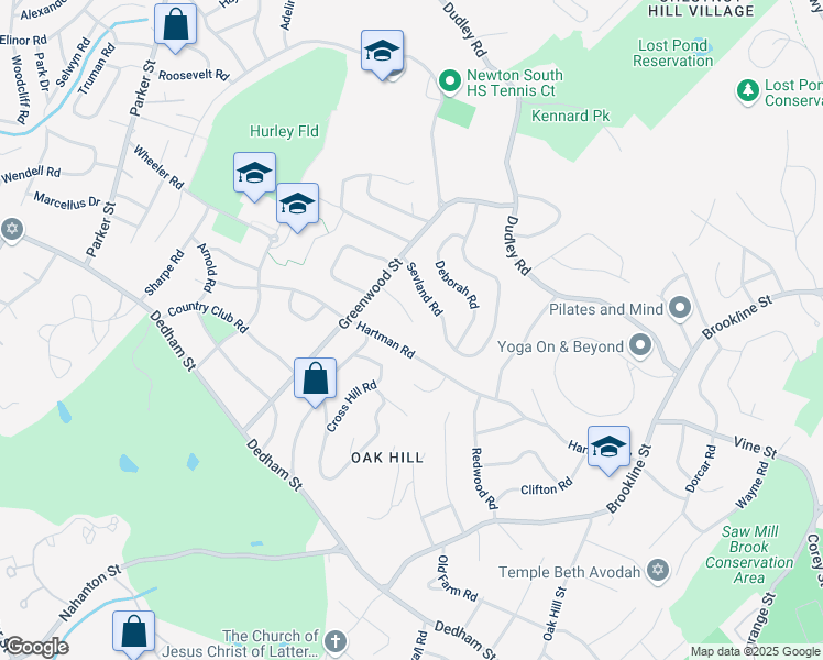 map of restaurants, bars, coffee shops, grocery stores, and more near 138 Hartman Road in Newton