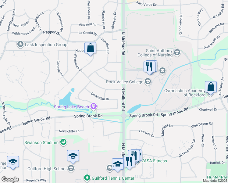 map of restaurants, bars, coffee shops, grocery stores, and more near 5924 Clarendon Drive in Rockford