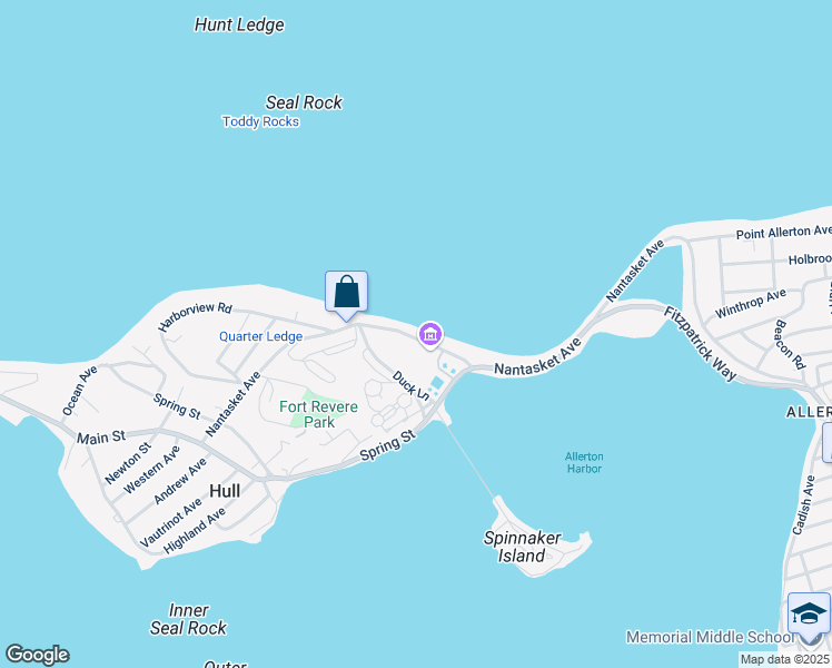 map of restaurants, bars, coffee shops, grocery stores, and more near 1131 Nantasket Avenue in Hull