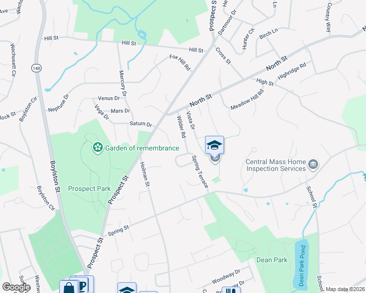 map of restaurants, bars, coffee shops, grocery stores, and more near 41 Spring Terrace in Shrewsbury