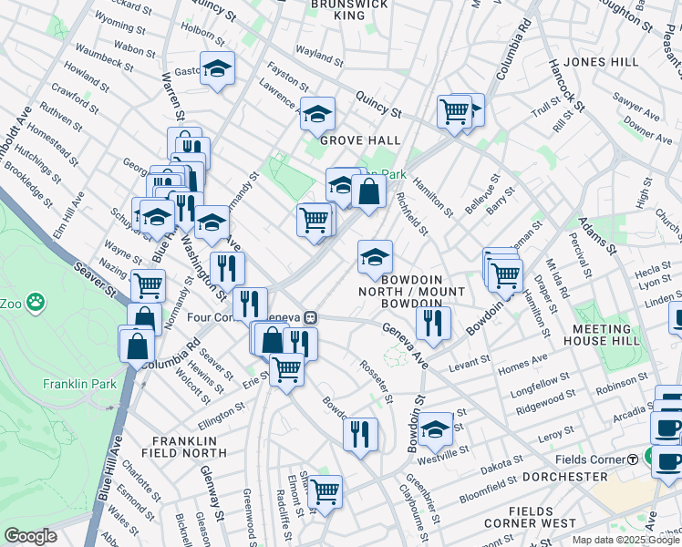 map of restaurants, bars, coffee shops, grocery stores, and more near 27 Vaughan Avenue in Boston