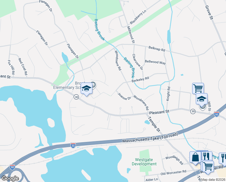 map of restaurants, bars, coffee shops, grocery stores, and more near 40 Berkeley Road in Framingham