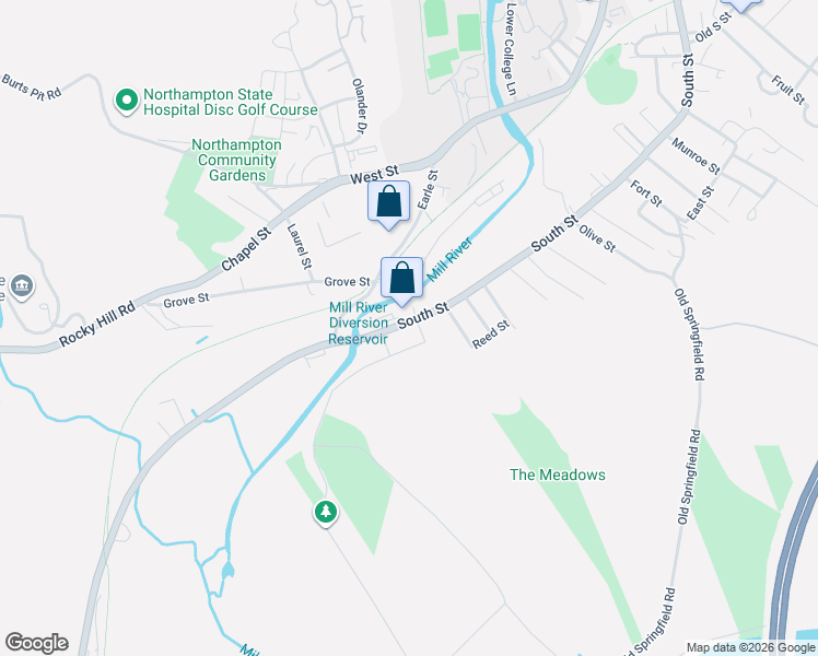 map of restaurants, bars, coffee shops, grocery stores, and more near 26 South Park Terrace in Northampton