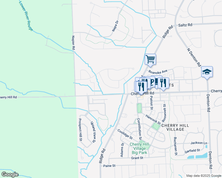 map of restaurants, bars, coffee shops, grocery stores, and more near 51014 Sleepy Hollow Lane in Canton