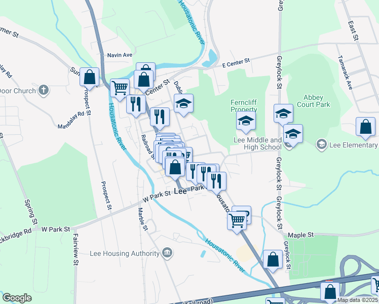 map of restaurants, bars, coffee shops, grocery stores, and more near 100 High Street in Lee
