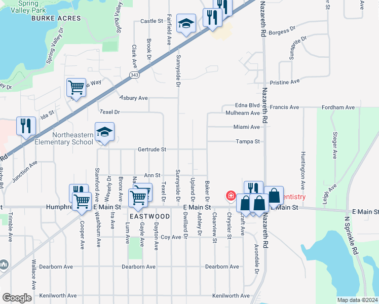 map of restaurants, bars, coffee shops, grocery stores, and more near 1525 Upland Drive in Kalamazoo