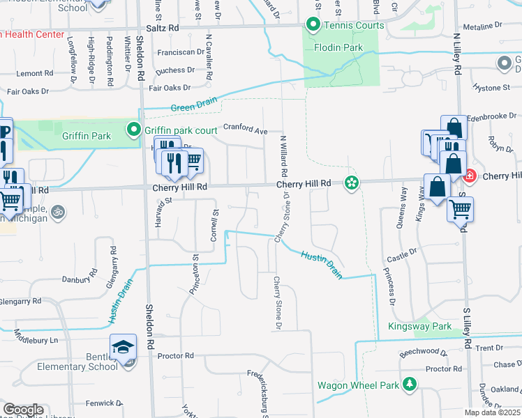 map of restaurants, bars, coffee shops, grocery stores, and more near 43812 Cherry Grove Court East in Canton
