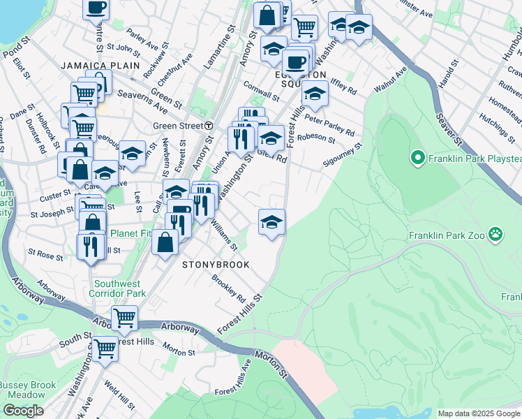 map of restaurants, bars, coffee shops, grocery stores, and more near 56 Kenton Road in Boston