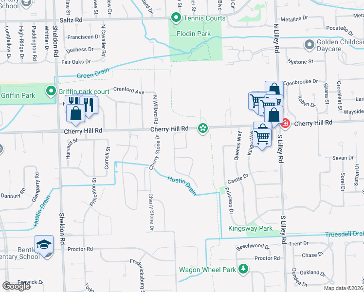 map of restaurants, bars, coffee shops, grocery stores, and more near 43104 Providence Lane in Canton
