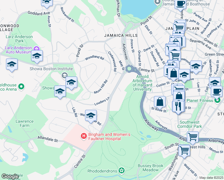 map of restaurants, bars, coffee shops, grocery stores, and more near 991 Centre Street in Boston