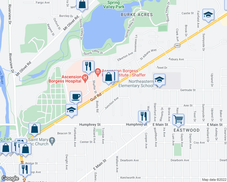 map of restaurants, bars, coffee shops, grocery stores, and more near 1536 Henson Avenue in Kalamazoo
