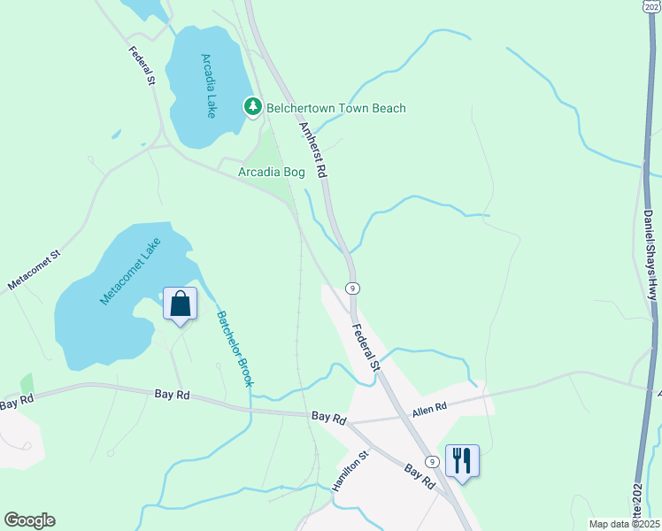 map of restaurants, bars, coffee shops, grocery stores, and more near 36-58 Amherst Road in Belchertown