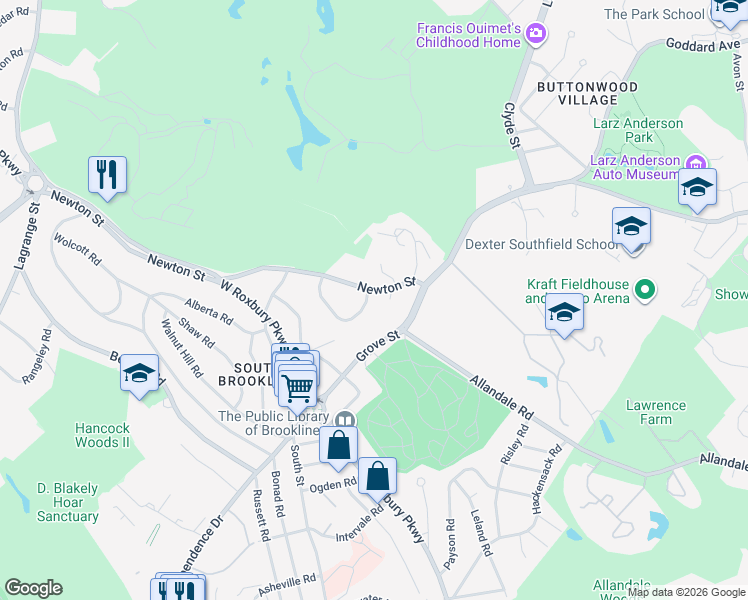 map of restaurants, bars, coffee shops, grocery stores, and more near 379 Newton Street in Brookline