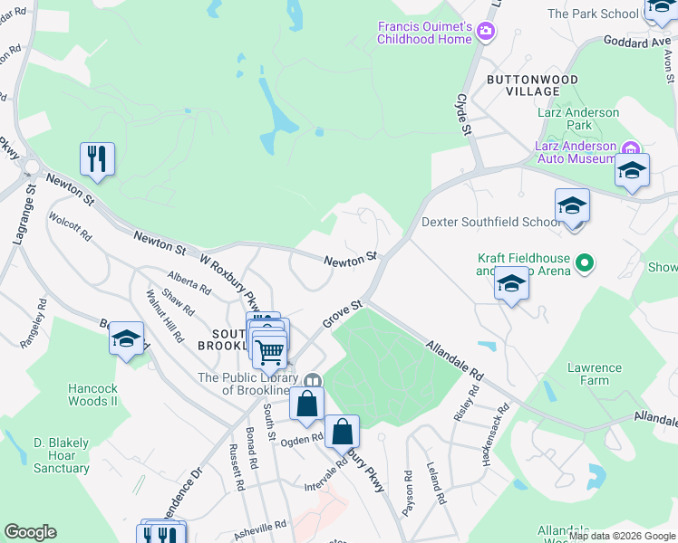 map of restaurants, bars, coffee shops, grocery stores, and more near 379 Newton Street in Brookline