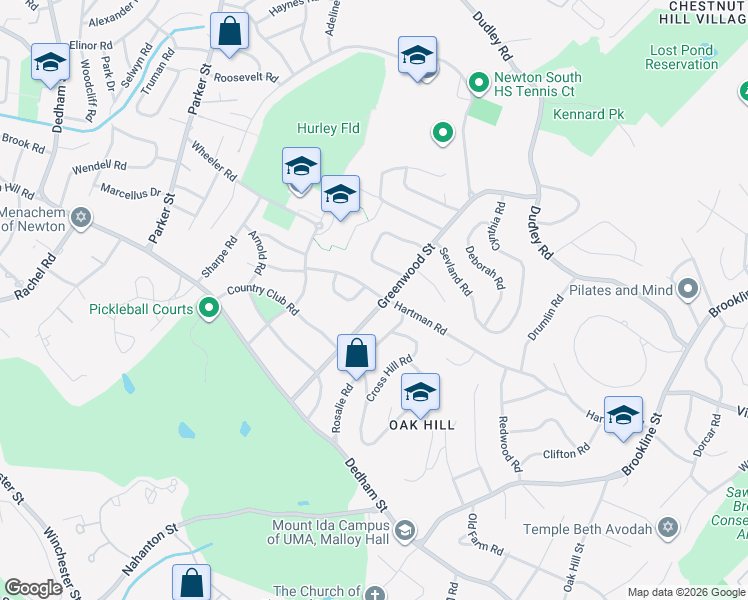 map of restaurants, bars, coffee shops, grocery stores, and more near 60 Hartman Road in Newton