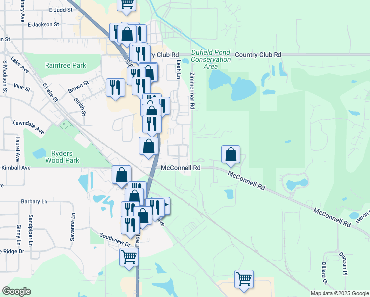 map of restaurants, bars, coffee shops, grocery stores, and more near 798 Prairie View Lane in Woodstock