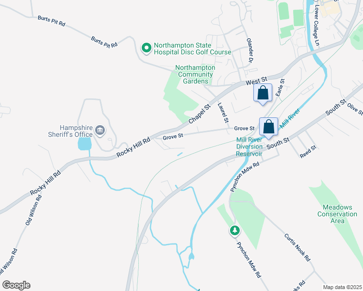 map of restaurants, bars, coffee shops, grocery stores, and more near 266 Grove Street in Northampton