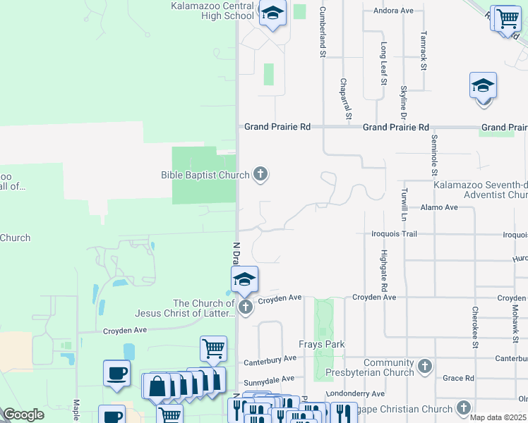 map of restaurants, bars, coffee shops, grocery stores, and more near 4632 Beech Avenue in Kalamazoo