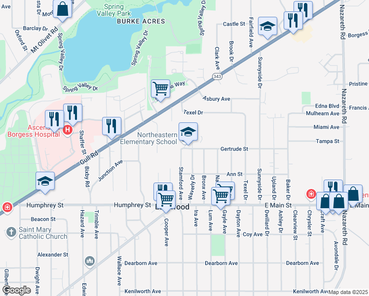 map of restaurants, bars, coffee shops, grocery stores, and more near 2433 Gertrude Street in Kalamazoo