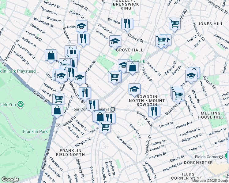 map of restaurants, bars, coffee shops, grocery stores, and more near in Boston