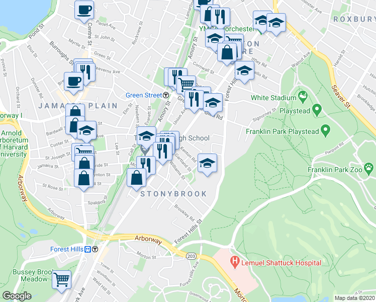map of restaurants, bars, coffee shops, grocery stores, and more near 2-14 Kenton Road in Boston