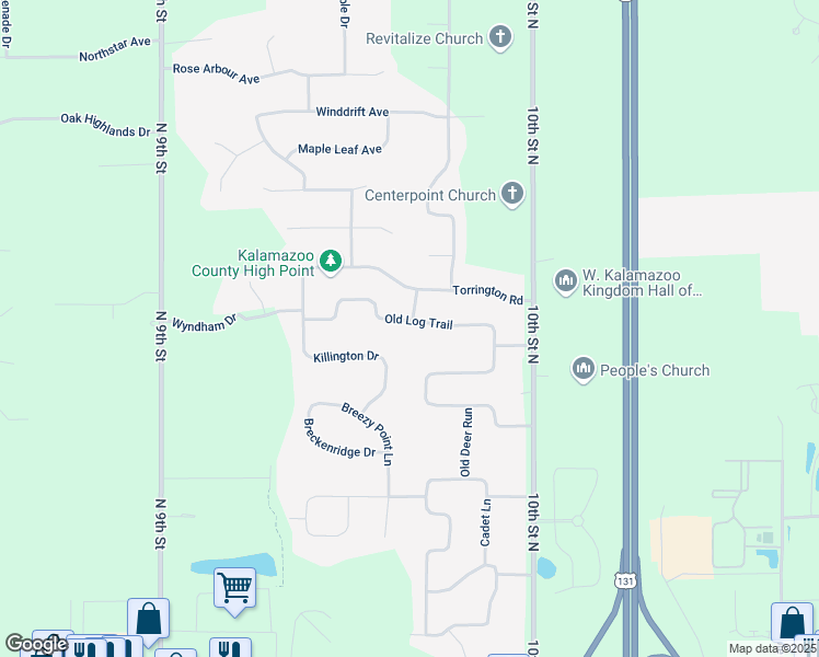 map of restaurants, bars, coffee shops, grocery stores, and more near 6258 Old Log Trail in Kalamazoo
