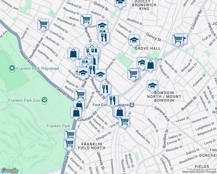 map of restaurants, bars, coffee shops, grocery stores, and more near in Boston