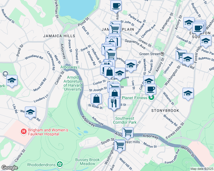 map of restaurants, bars, coffee shops, grocery stores, and more near 9-11 Carolina Avenue in Boston