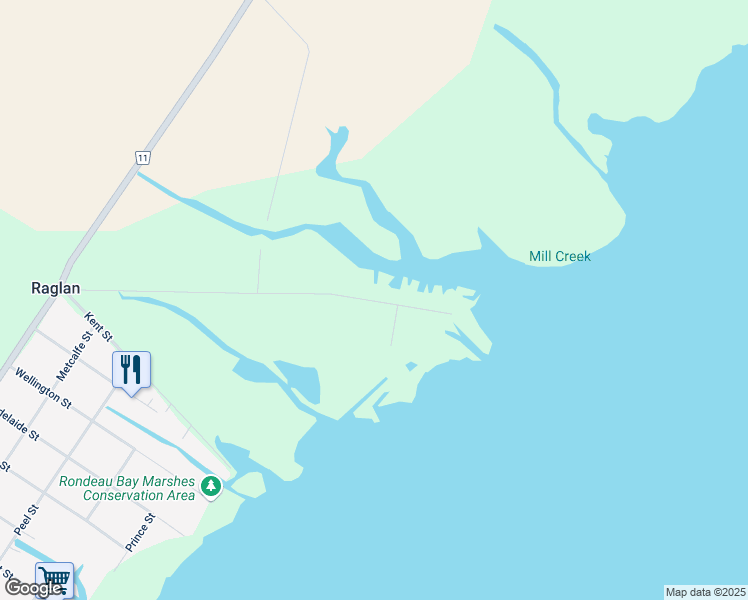 map of restaurants, bars, coffee shops, grocery stores, and more near 18487 Raglan Road in Blenheim