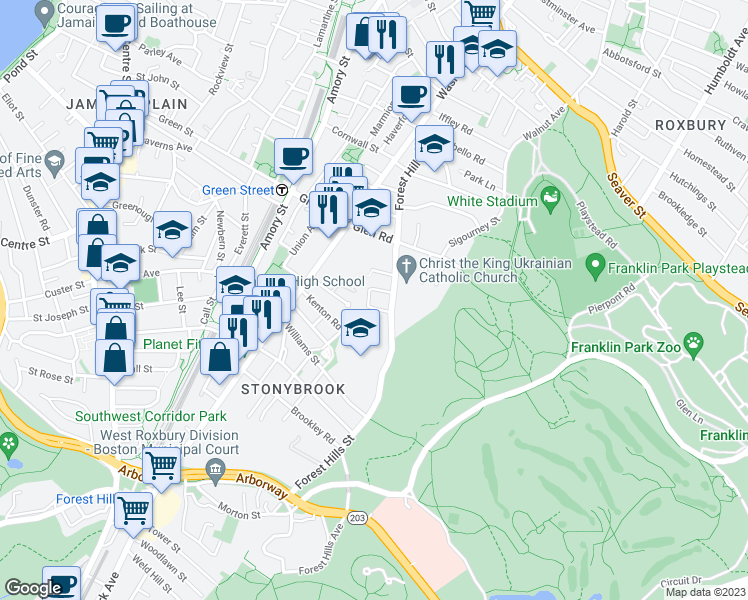 map of restaurants, bars, coffee shops, grocery stores, and more near 32 Lourdes Avenue in Boston
