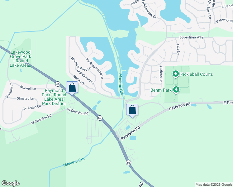 map of restaurants, bars, coffee shops, grocery stores, and more near 7 Rocking Horse Lane in Grayslake