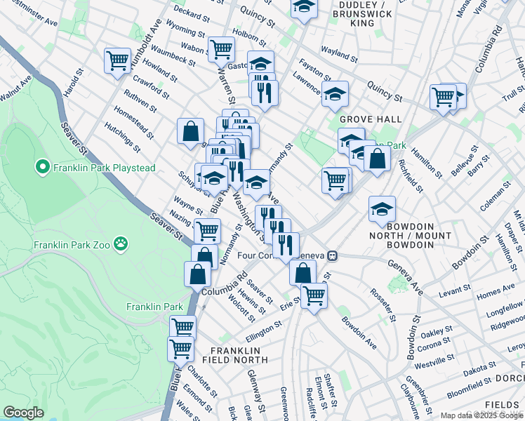 map of restaurants, bars, coffee shops, grocery stores, and more near 60 Washington Street in Boston