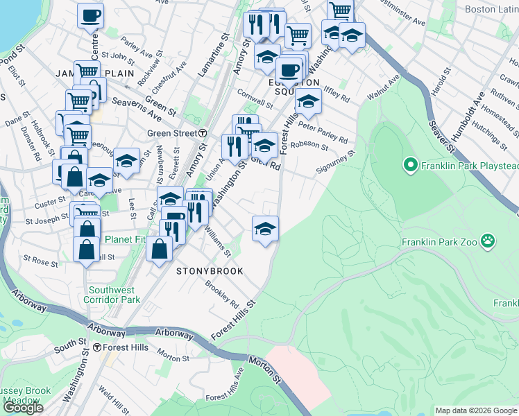 map of restaurants, bars, coffee shops, grocery stores, and more near 20 Rockvale Circle in Boston
