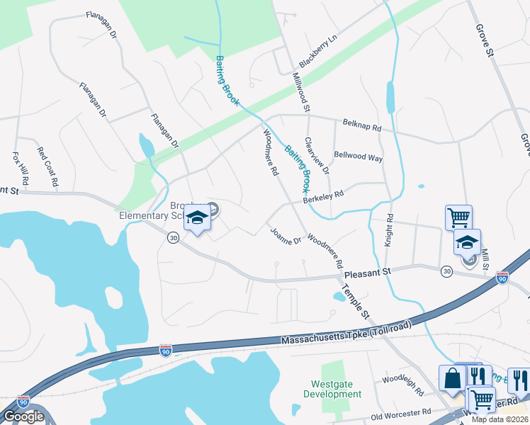 map of restaurants, bars, coffee shops, grocery stores, and more near 7 Gibbs Valley Path in Framingham