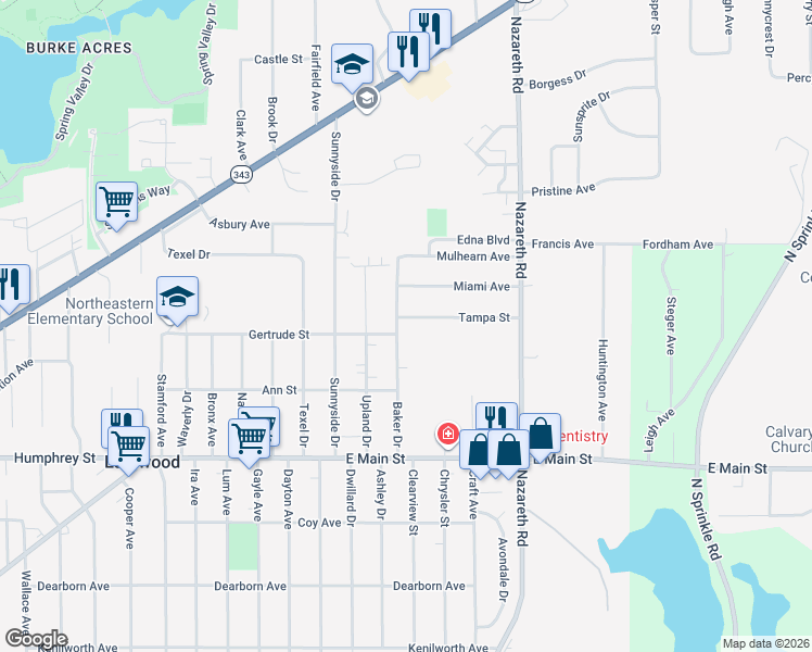 map of restaurants, bars, coffee shops, grocery stores, and more near 1706 Baker Drive in Kalamazoo