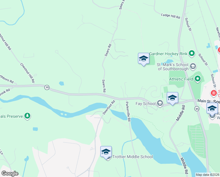 map of restaurants, bars, coffee shops, grocery stores, and more near 67 Main Street in Southborough