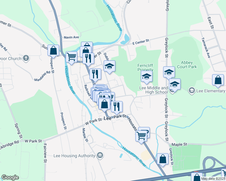 map of restaurants, bars, coffee shops, grocery stores, and more near 100 High Street in Lee