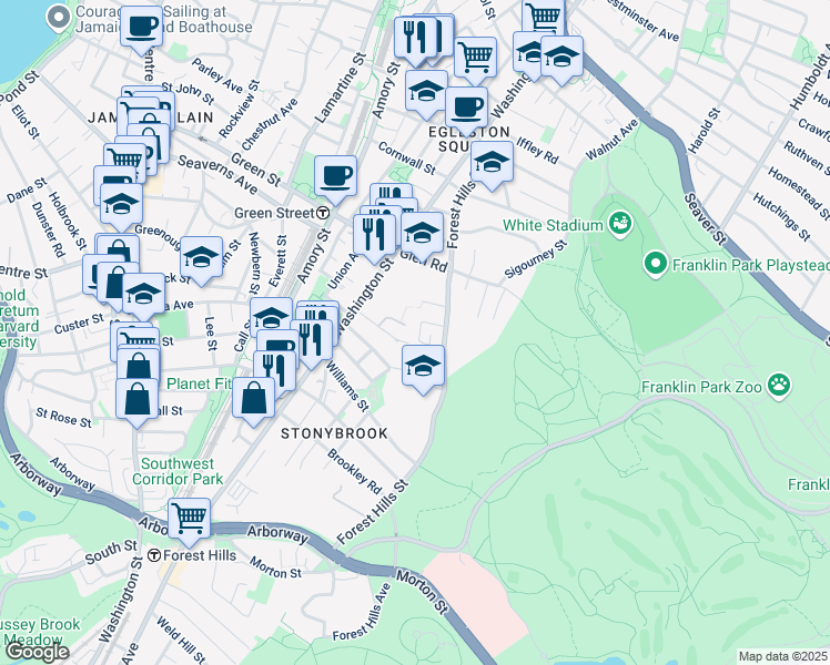 map of restaurants, bars, coffee shops, grocery stores, and more near 20 Rockvale Circle in Boston