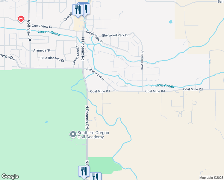 map of restaurants, bars, coffee shops, grocery stores, and more near 3703 Coal Mine Road in Medford