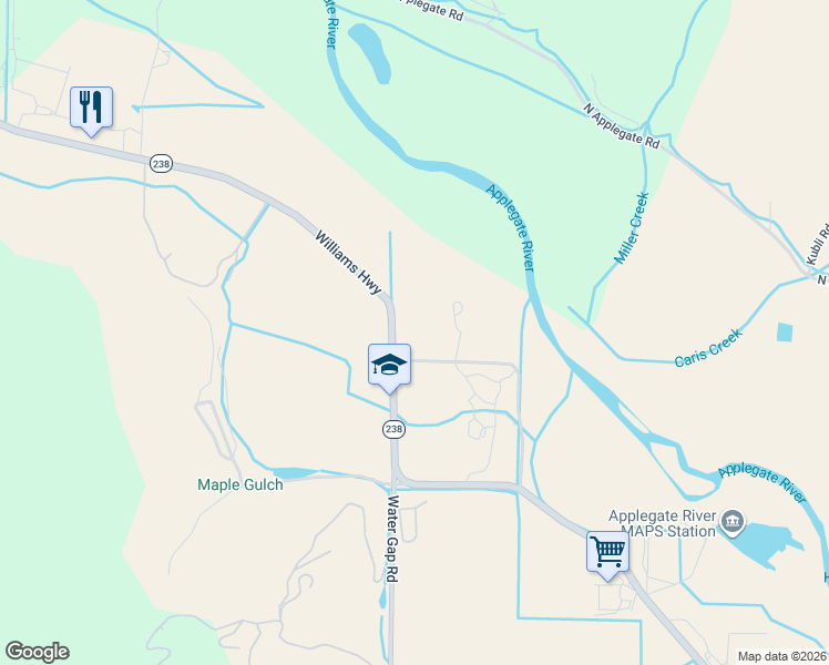 map of restaurants, bars, coffee shops, grocery stores, and more near 12019 Williams Highway in Grants Pass
