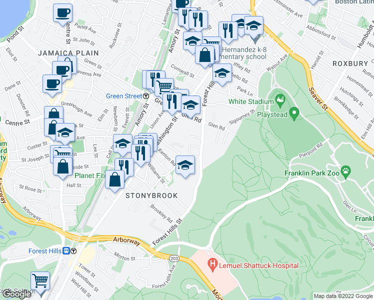 map of restaurants, bars, coffee shops, grocery stores, and more near 20 Rockvale Circle in Boston