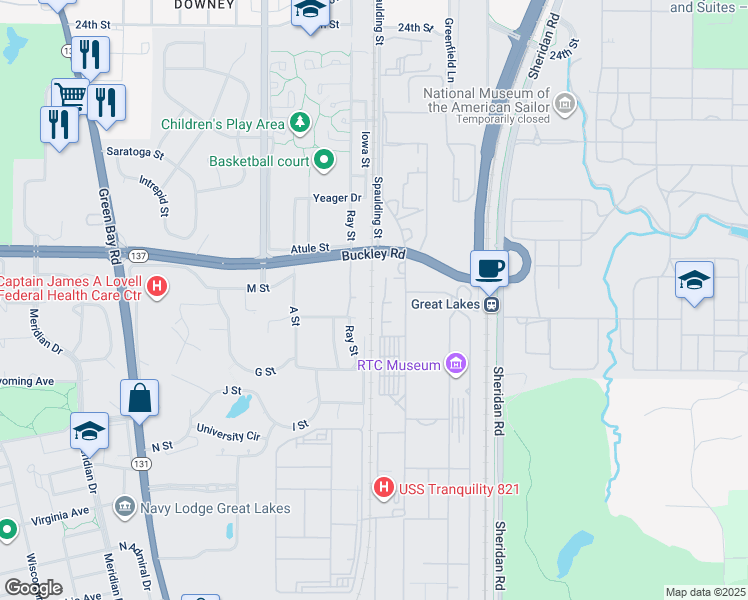 map of restaurants, bars, coffee shops, grocery stores, and more near 2801 Ray Street in North Chicago