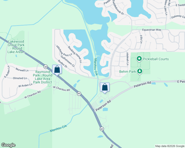 map of restaurants, bars, coffee shops, grocery stores, and more near 7 Rocking Horse Lane in Grayslake