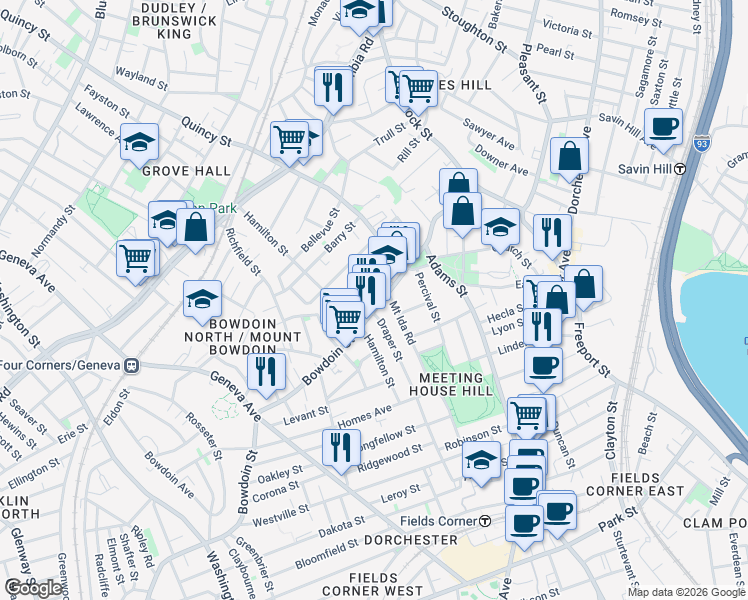map of restaurants, bars, coffee shops, grocery stores, and more near 270 Bowdoin Street in Boston