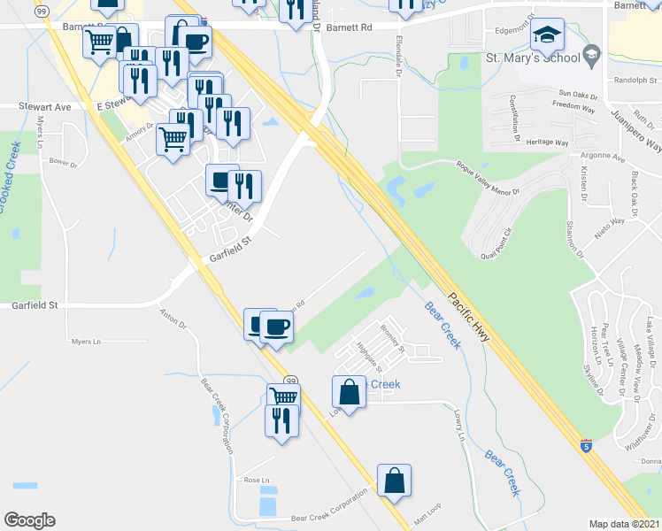 map of restaurants, bars, coffee shops, grocery stores, and more near 445 Charlotte Ann Road in Medford