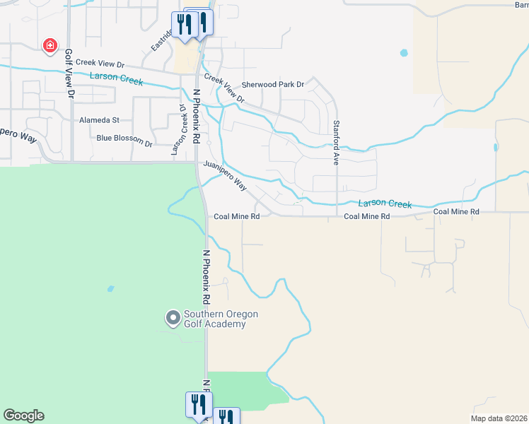 map of restaurants, bars, coffee shops, grocery stores, and more near 3703 Coal Mine Road in Medford
