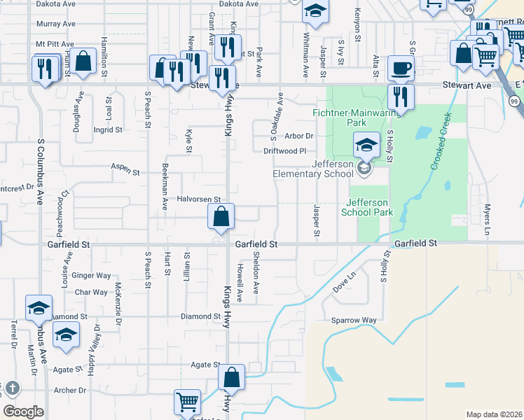 map of restaurants, bars, coffee shops, grocery stores, and more near 622 Shadow Wood Drive in Medford