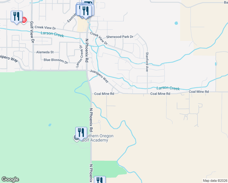 map of restaurants, bars, coffee shops, grocery stores, and more near 3701 Coal Mine Road in Medford