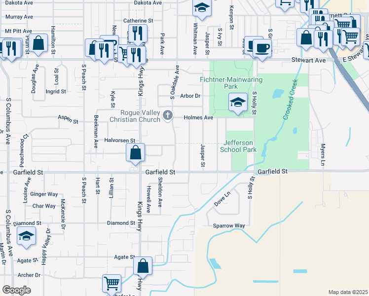 map of restaurants, bars, coffee shops, grocery stores, and more near 1456 Whitman Avenue in Medford